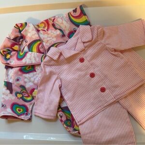 18” Handmade Doll Pink Pajama & Rainbow Robe Set